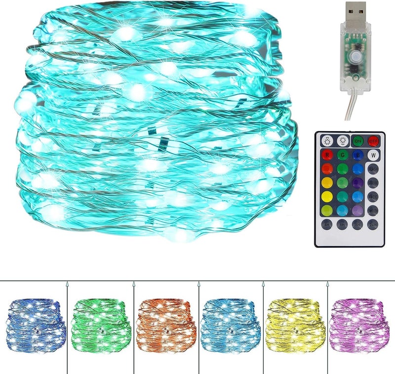 Twinkle Star Color-Changing Fairy Lights, 33Ft 100 LED Waterproof Mini String Lights Twinkle Lights, 16 Colors USB Silver Wire Lights with Adapter for Bedroom Room Garden Party Wedding Christmas Decor - Image 1